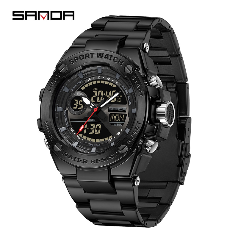 SANDA Europa y América tendencia ocio negocio reloj hombre reloj multifuncional reloj de alarma cronómetro nocturna reloj electrónico LED