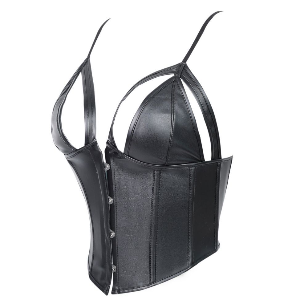 Transfronterizo nuevo cuero negro hueco temperamento sexy correa de pecho correa de hombro hermosa espalda corset corte damas molde