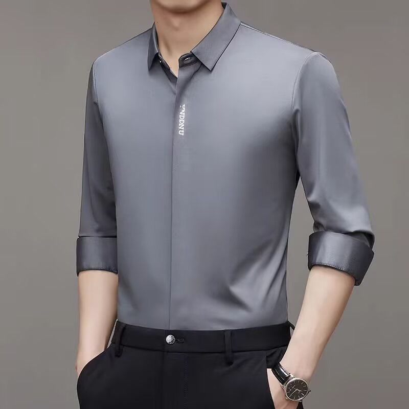 2025 Men's Shirt Long-Sleeved Summer New Ice Silk Top Business Casual High-End No-Iron White Shirt Jacket Trendy