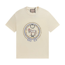 外贸跨境高版本奢潮GU家24ss新款刺绣LOGO男女高克重短袖T恤上衣