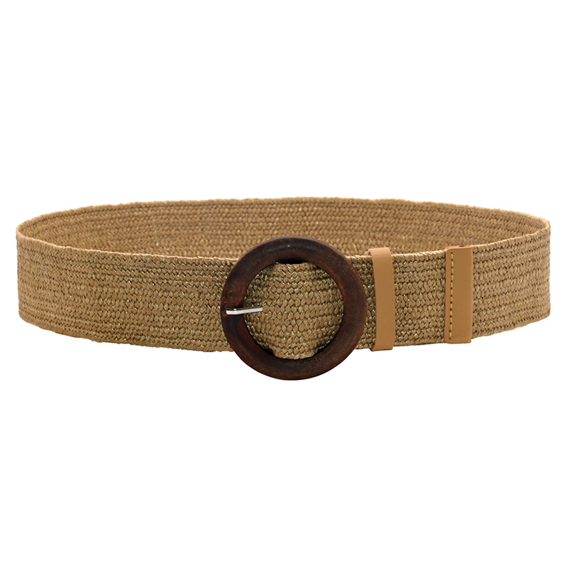Beach straw woven elastic waist belt