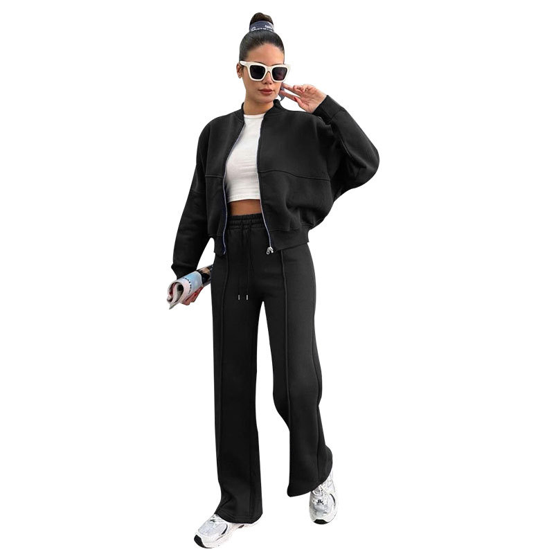 211472 Autumn Winter New Cross-Border European And American Style Solid Color Fleece-Lined Zipper Cardigan Women's_voghion.com