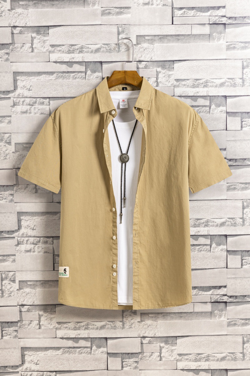 Camisa Casual de Manga Corta de Estilo Hong Kong para Hombre de Algodón Estampado para Ocio