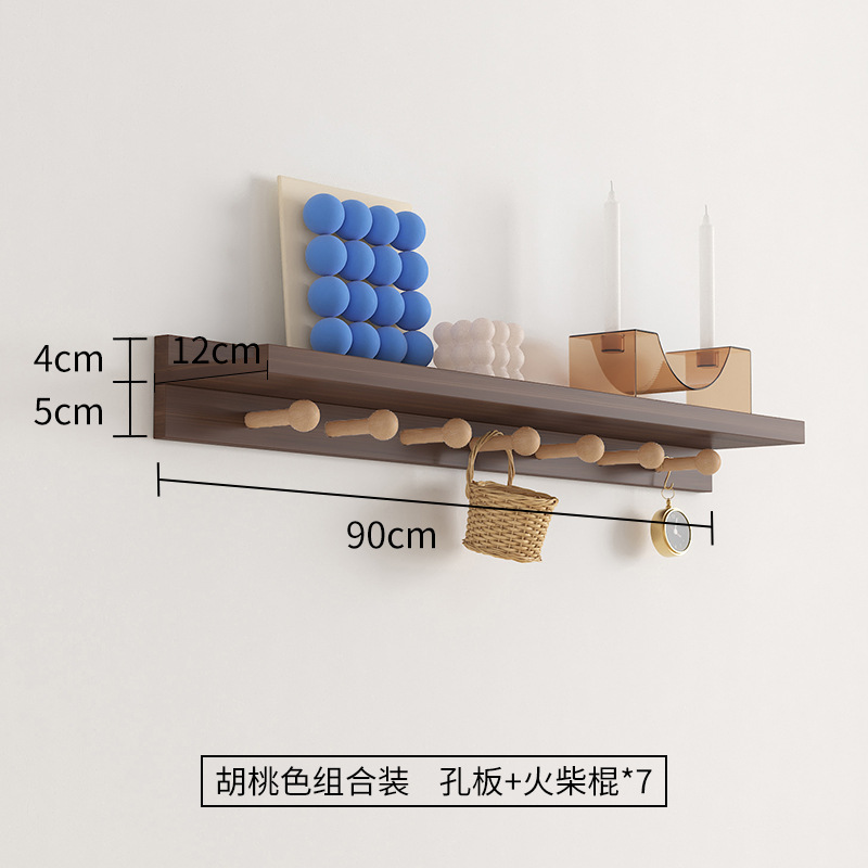 Estante de pared simple nórdico con gancho de fila de hongos madera maciza tablero de una palabra estante de palo perforable