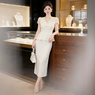 [现货]2026新款法式连衣裙女夏季宴会收腰v领高级感修身包臀裙子
