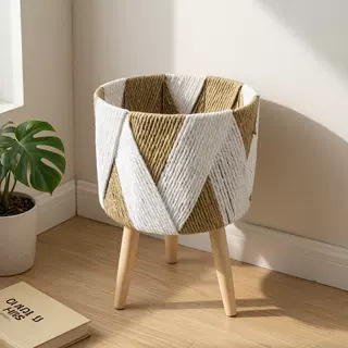 Cesta de Flores Decorativa Tejida a Mano de Cuerda de Papel para Sala de Estar y Oficina image 9