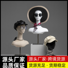 服装店丝绒假发头模帽子围巾橱窗陈列女饰品模特头台道具展示架