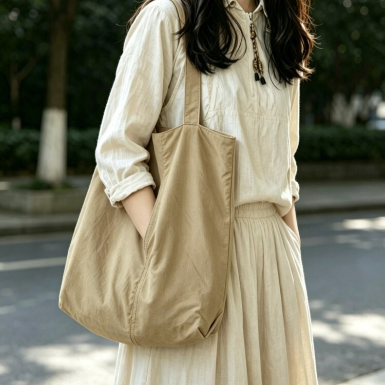 Japanese-style ins minimalist women's new shopping bag, artistic and fresh casual tote bag, simple commuter shoulder bag