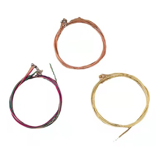 A set of six acoustic guitar strings, including guitar strings for the first, second, and third strings, loose strings, rust-resistant, and break-resistant.