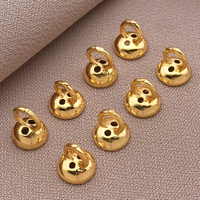 高色保持 18K ゴールドフィルド 吊り下げキャップ 糸穴付き パールボタン 仕上げバックル DIY ブレスレット ネックレス ジュエリー アクセサリー|undefined