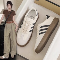 春秋徳訓靴の女性靴2025新型秋冬の厚い底の白い靴の復古の阿甘靴のレジャーの運動の板の靴
