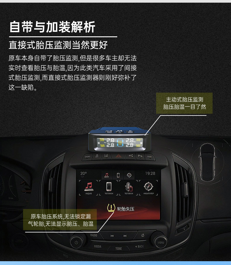 T12 four-wheel tire pressure monitoring solar tire pressure car tire pressure monitoring TPMS external tire pressure built-in tire pressure