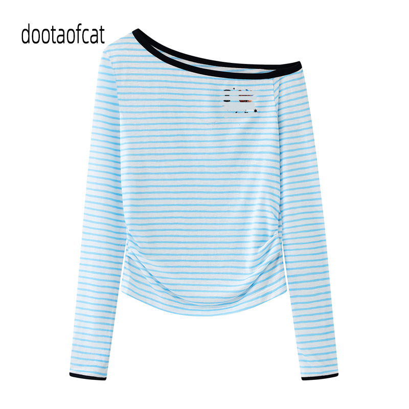 2026 New Summer Women's Designer Striped Caviar Diamond-Studded Long-Sleeve T-Shirt Top Rk31001103
