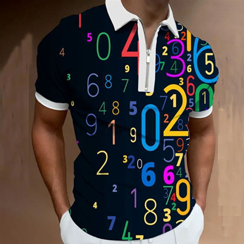 Camiseta Polo de Manga Corta con Cierre y Estampado 3D Informal para Hombre, Nueva Colección de Primavera para Exportación