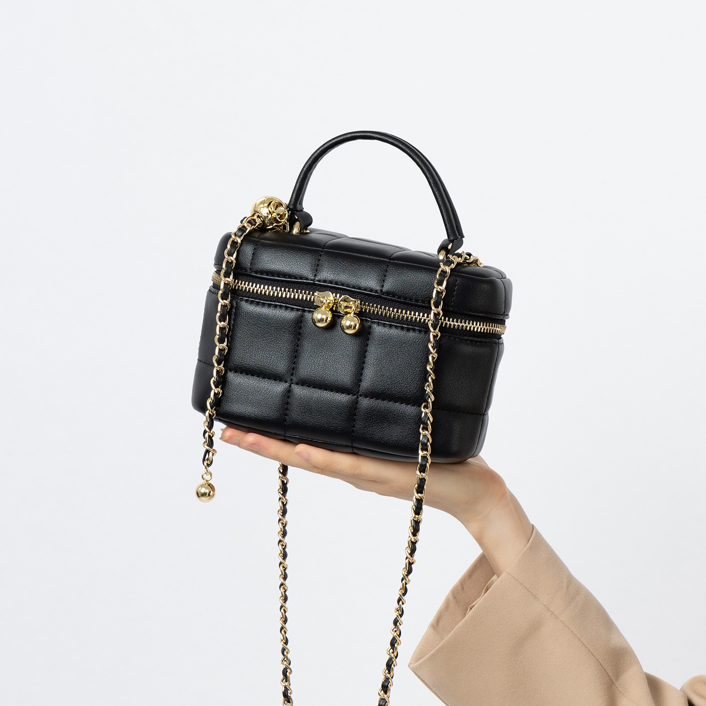 Elegante borsa a scatola in pelle trapuntata con tracolla a catena - Versatile borsa a tracolla e a spalla per donna_voghion.com