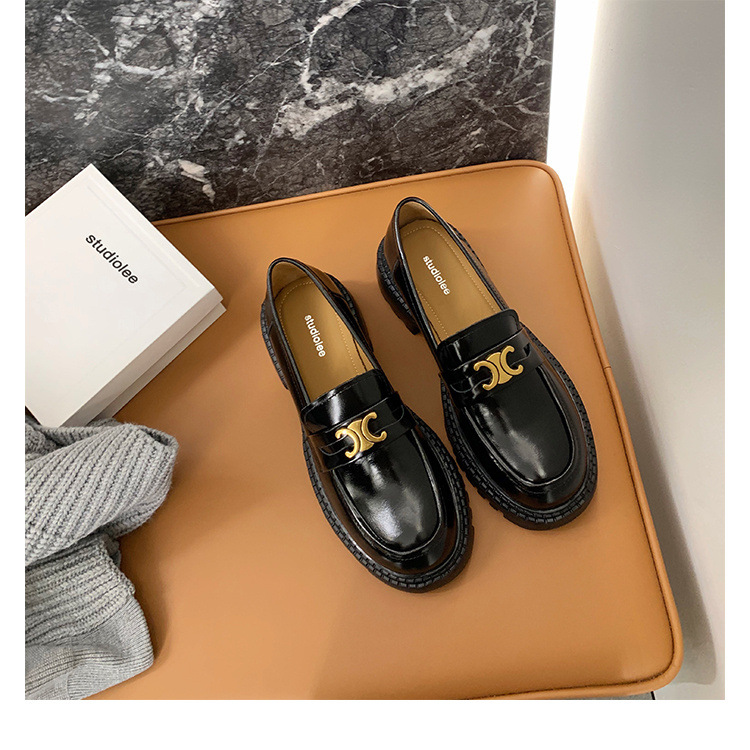 葡萄妈Studiolee英伦风小皮鞋女小金扣圆头一