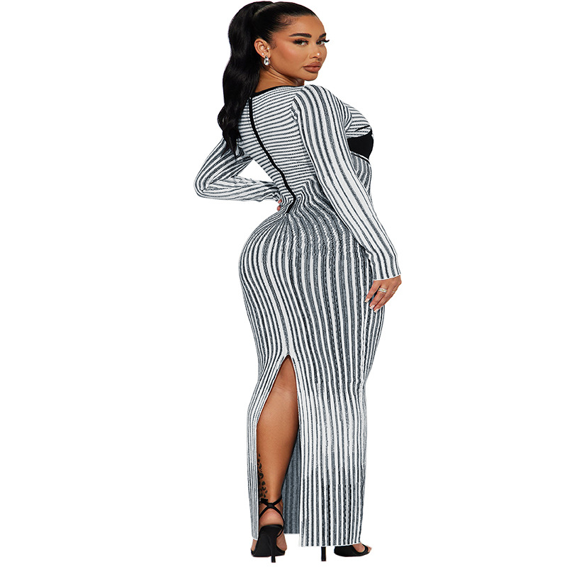 Women's Clothing Plus Size Women's Round Neck Slit Long Sleeve Dress Long Sleeve For Formal & Casual For Women_ecoleips.com