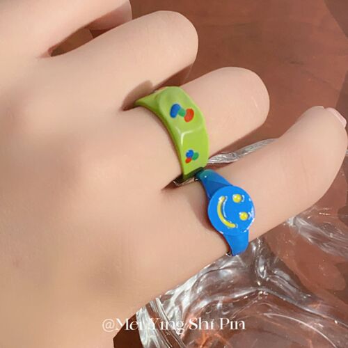 Dopamine Colorful Drip Glaze Smiling Open Ring  New Arrival Milky Girl Style Cartoon Open Ring
