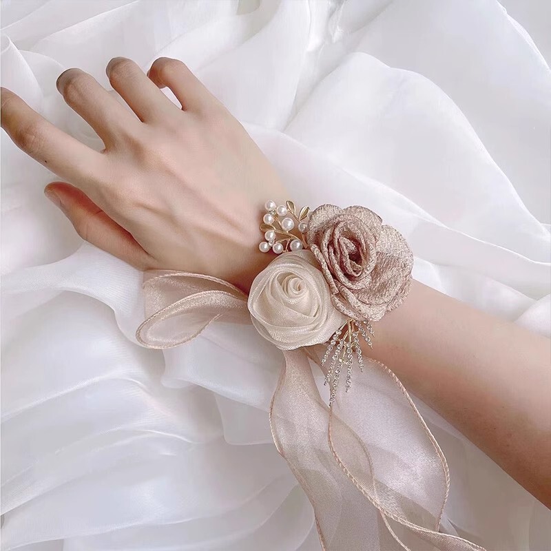 韓国風ブライズメイドリストフラワー、花嫁姉妹グループハンドフラワー、森風結婚式、親、新郎、付添人コサージュ、ウェディングブレスレット|undefined