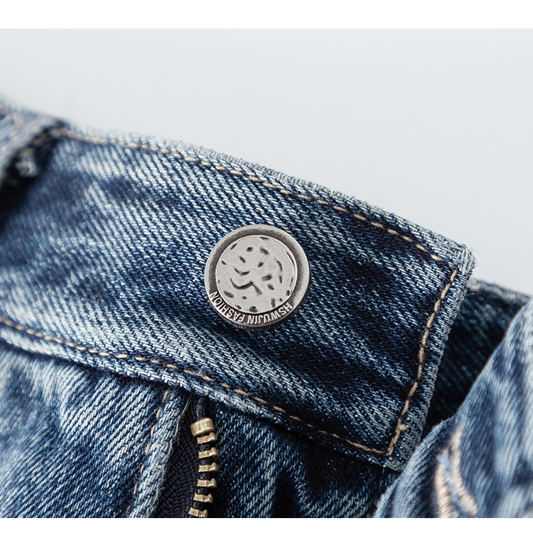 Chân váy denim lưng cao nữ dáng A xẻ tà — Màu xanh lam nhạt chi tiết 14