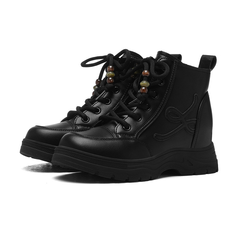 Thick-soled Short Boots, Women's Martin Boots, 2025 New Women's Shoes With Internal Height Increase, Autumn And Winter Boots, Plush Casual Work Boots_vogvips.com