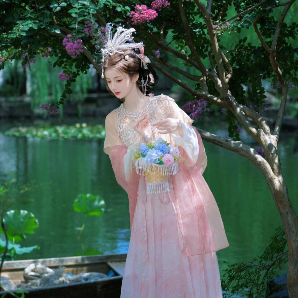 핑크 [탑 + 안감 + 스커트 + 숄]