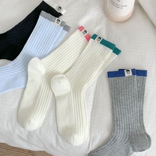 MEKKI Women's Japanese Double-Needle Striped Fabric Label Medium Calf Socks Korean Summer Thin Women's Socks Versatile Bunch Socks