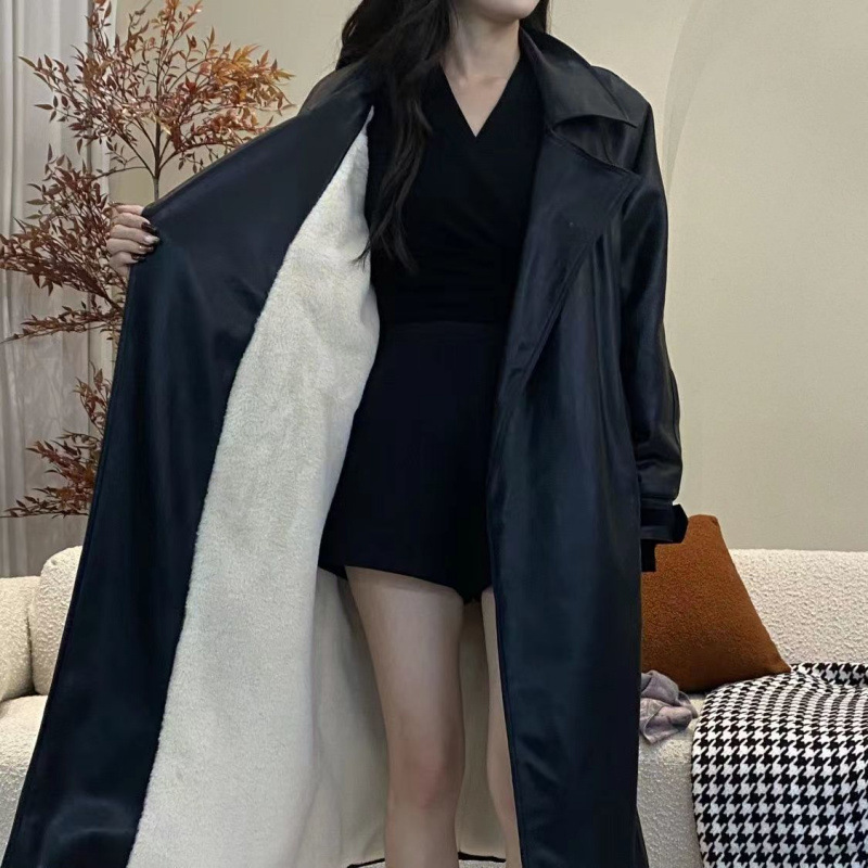 velvet thickened leather jacket for women 2025 autumn and winter new hairy one-piece coat warm cotton jacket for women