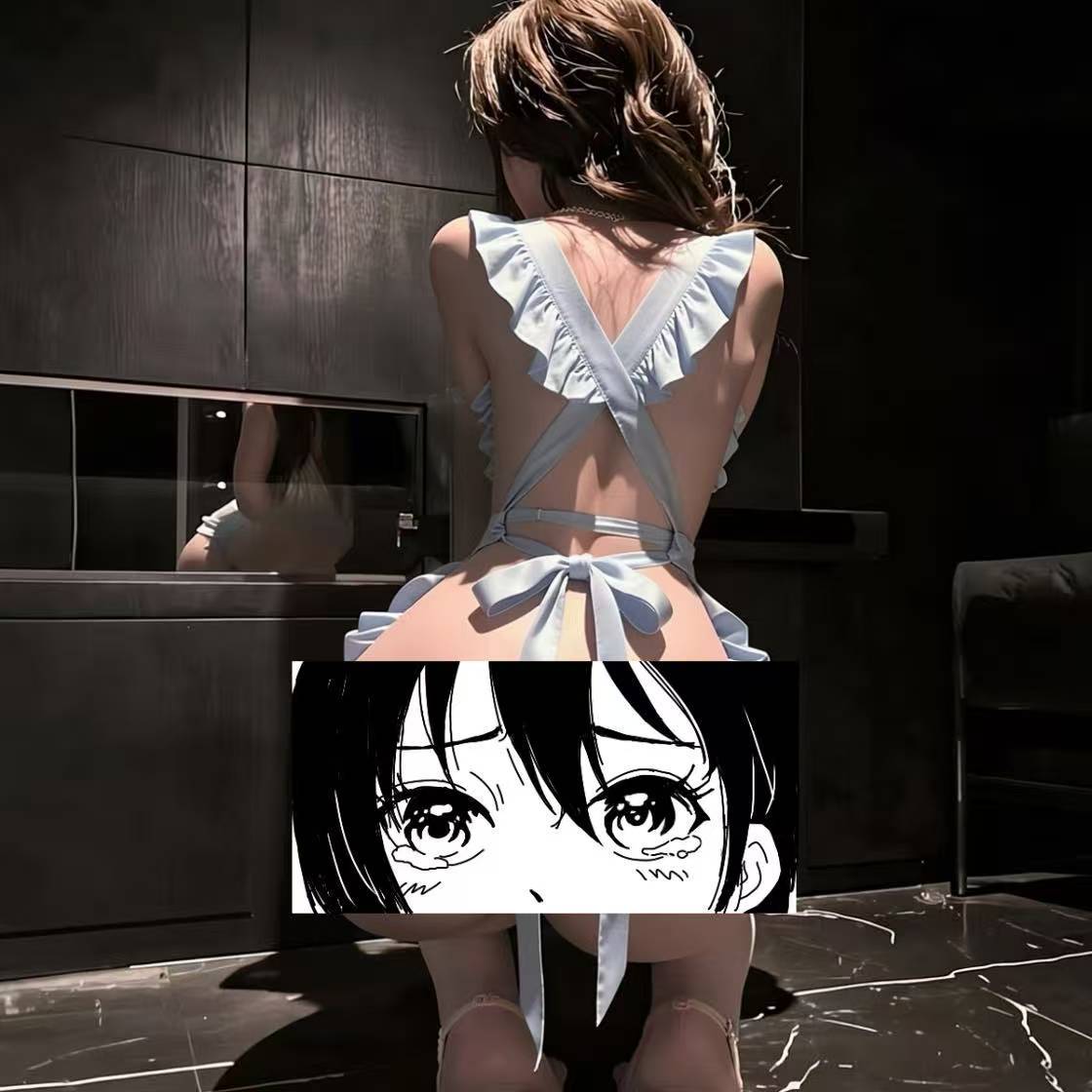 Sweet Maid Roleplay Lingerie Set, Short White Mesh Skirt with Bow Detail — detail image 4