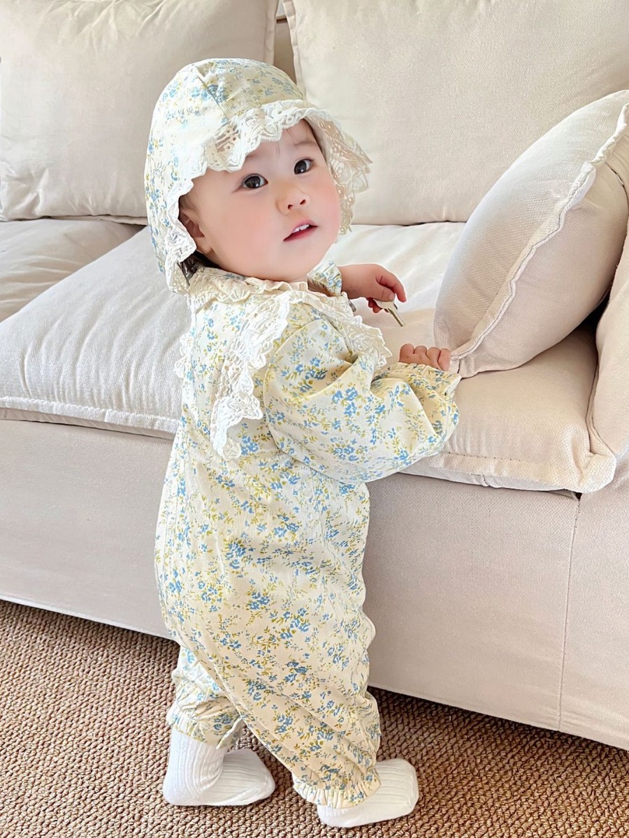 Ropa para otoño e invierno 2026, pelele de bebé estilo pastoral, mono de gateo para niña con forro polar floral Clase A, manga larga, estilo INS.