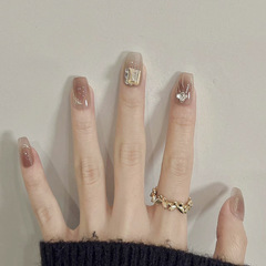 30片盒裝高級感穿戴甲甲片閃鑽珍珠爆閃美甲腮紅漸變美甲片假指甲