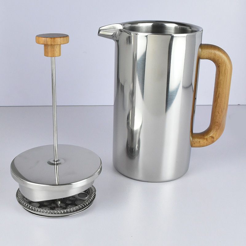 304 stainless steel double-layer French press coffee pot with filter, pour-over coffee maker, tea infuser, insulated tea pot, and hot water kettle