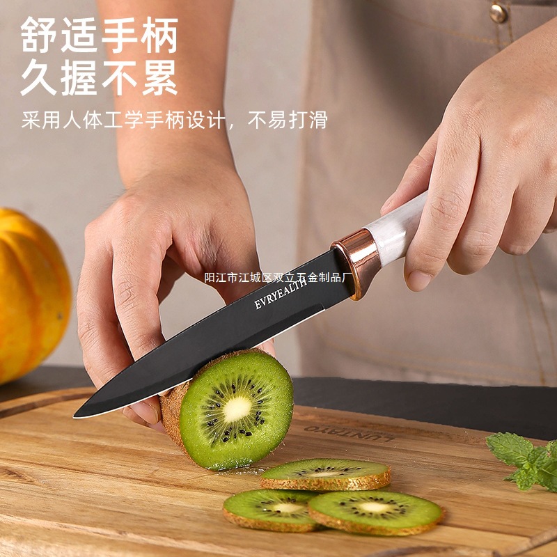 Yangjiang fábrica de herramientas de acero inoxidable imitación de mármol de cocina corte de verduras set de siete piezas incluida la combinación de cuchillo base