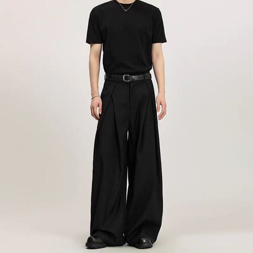 Spring and autumn new style heavy American retro black three-dimensional pleated wide-leg casual pants for men and women's design suit pants