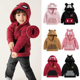 25新款保暖拉链外套卡通童装儿童摇粒绒外套秋冬季男女童连帽上衣