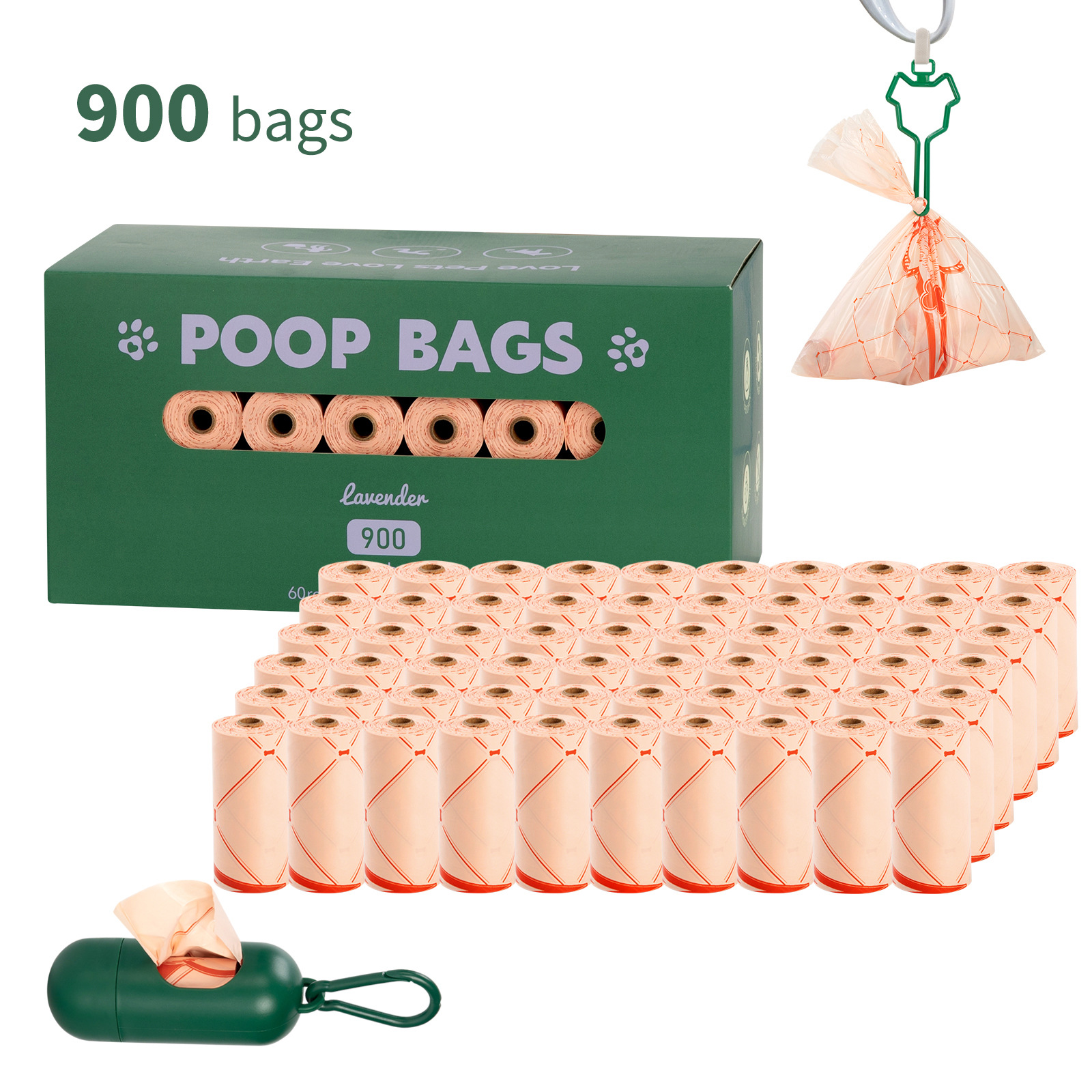 Nueva bolsa de mierda degradable ecológica para perros, bolsa de heces portátil, dispensador de clip de manos libres, bolsa de basura para mascotas