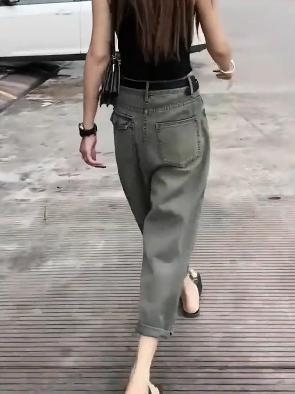 复古哈伦牛仔裤女2025夏季薄款大码梨形身材宽松显瘦八九分老爹裤|undefined