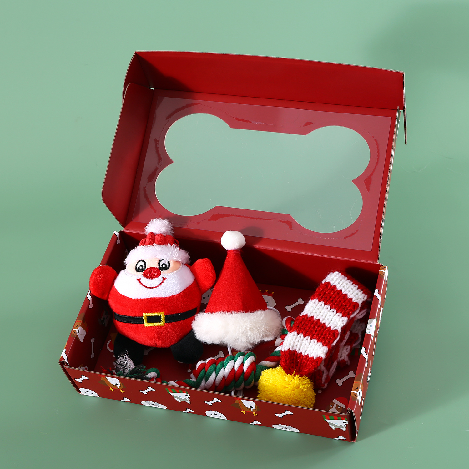 Perro de mascota Navidad lana rayas bufanda sombrero juguete caja regalo producto sonido mordedura cuerda pingüino viejo traje
