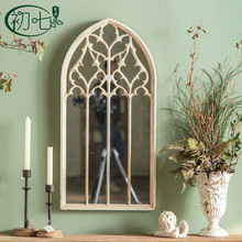 法式复古墙面壁挂镜子 客厅实木雕花壁饰试衣镜 服装店创意全身镜