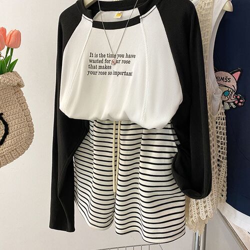 Summer shorts, sporty loose high-waisted slimming thin striped casual wide-leg versatile straight hair