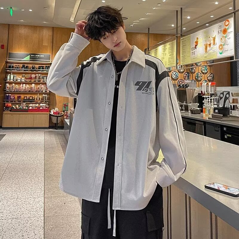 New Spring and Autumn Youth Jacket for Boys, Junior High School Student Long-Sleeve Top, Stylish Turn-Down Collar Shirt, Trendy Versatile