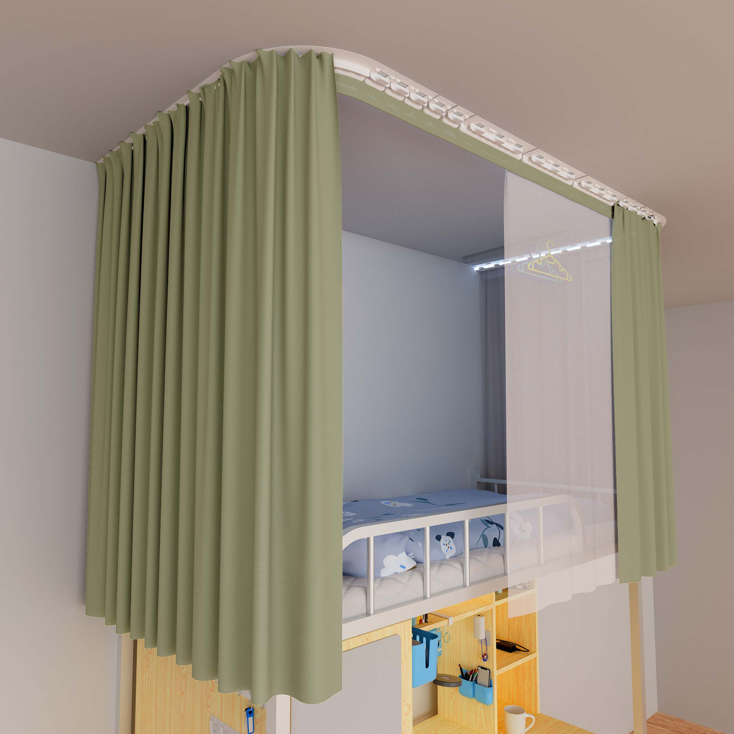 宿舍加厚上铺遮光布u型双轨道透气全遮光床帘不透光全套床帘工厂