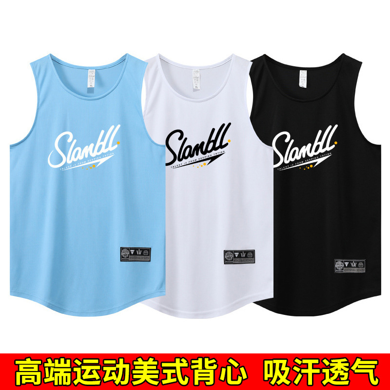 남자의 미국 스포츠 조끼 좁은 어깨 훈련 티셔츠 땀 흡수 민소매 곡선 밑단 저지 슈팅 팀 유니폼