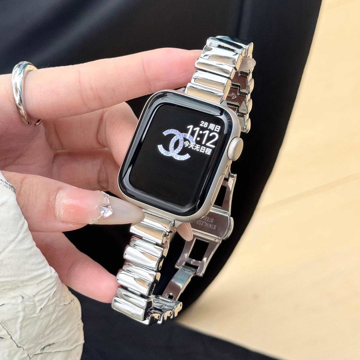 Suitable for Apple Apple Watch Asymmetrical Metal Strap Iwach10 High-End Small Waist Women's Watch Strap