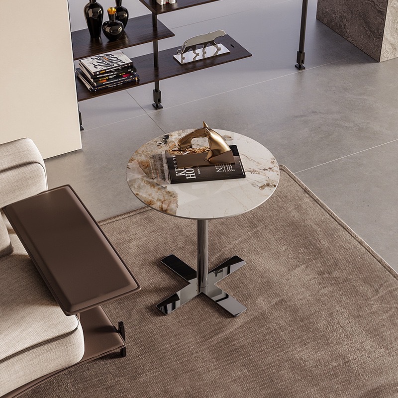 意式边几茶几客厅小户型沙发卧室阳台岩板角几岩板圆几小户型适用