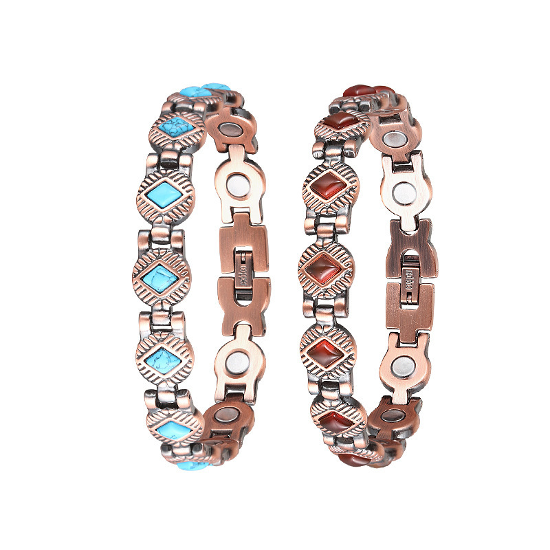 Amazon cross-border vintage red agate red copper bracelet magnet anion health bracelet for men wholesale