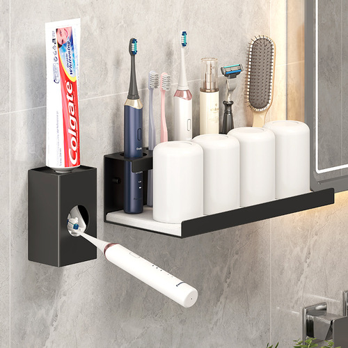 No-punch toothbrush rack tooth cup rack wall-mounted household toothbrush brushing mouthwash cup electric tooth cylinder toothpaste