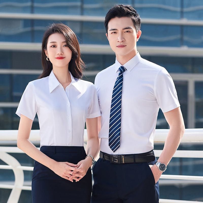 Men's short-sleeved business wear shirt business real estate graduation photo shirt female government can embroidered printed logo