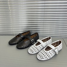 2025春款法式复古镂空一字带玛丽珍女单鞋洞洞鞋芭蕾鞋百搭度假风