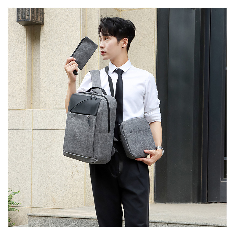 New Oxford fabric solid color backpack, a fashionable and simple large-capacity backpack for business commuting and college students' computer schoolbag undefined